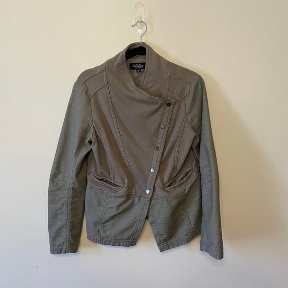 Coffee Shop NY L green & tan utility jacket band collar asymmetrical Star Wars - Picture 1 of 7